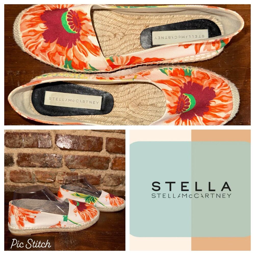 Stella McCartney Carlow Floral Print Canvas Espadrille Sz 38 US 8 Boho Beach EUC